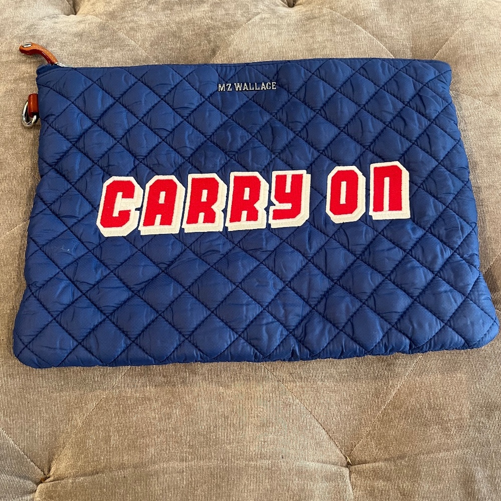MZ Wallace Metro Pouch Camo Zipper Clutch-BLUE